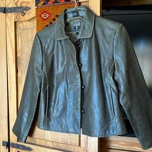 FRYE WOMENS DARK GREEN LEATHER JACKET